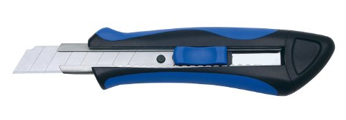 Wedo 78918 Cutter Softgrip 18 mm, gummierte Griffschale mit Rutschbremse, Rasterautomatik, Metallkern, inkl. 2 Ersatzklingen, blau