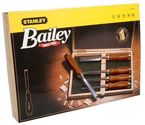 Stanley Bailey Stechbeitel Set 5-teilig (6/10/15/20/25 mm Beitelbreite, gehärteter Stahl, Kunststoffkappe) 2-16-217