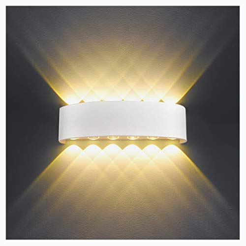 LED Wandleuchte Aussen Innen IP65 Weiss 12W Modern Wandlampe Aluminium Up Down Spotlicht Wandlicht für Schlafzimmer, Wohnzimmer, Bad, Flur, Treppe -Warmweiß 3050K