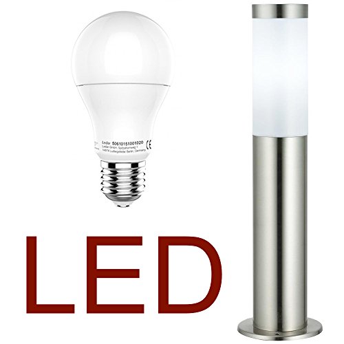 DBLV LED Stand-Außenleuchte mit & LED Leuchtmittel – Edelstahl Außenlampe Hoflampe Gartenlampe Gartenleuchte Balkon Rasen [Energieklasse A+]