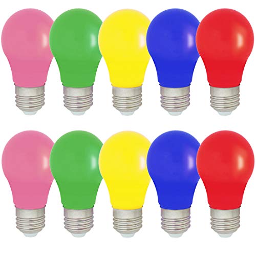 10er Set farbige LED Leuchtmittel Birnenform 1.5W E27 gemischt Rot Gelb Grün Blau Rosa, farbige Glühbirnen Party Glühbirnen
